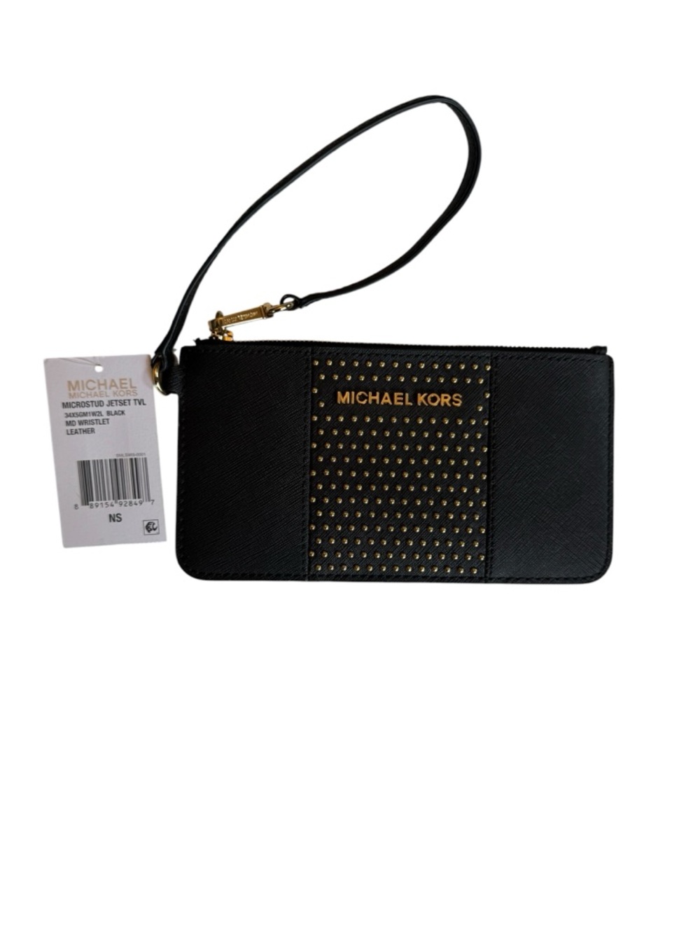 Michael Kors Black Wristlet with Gold Stud Accents